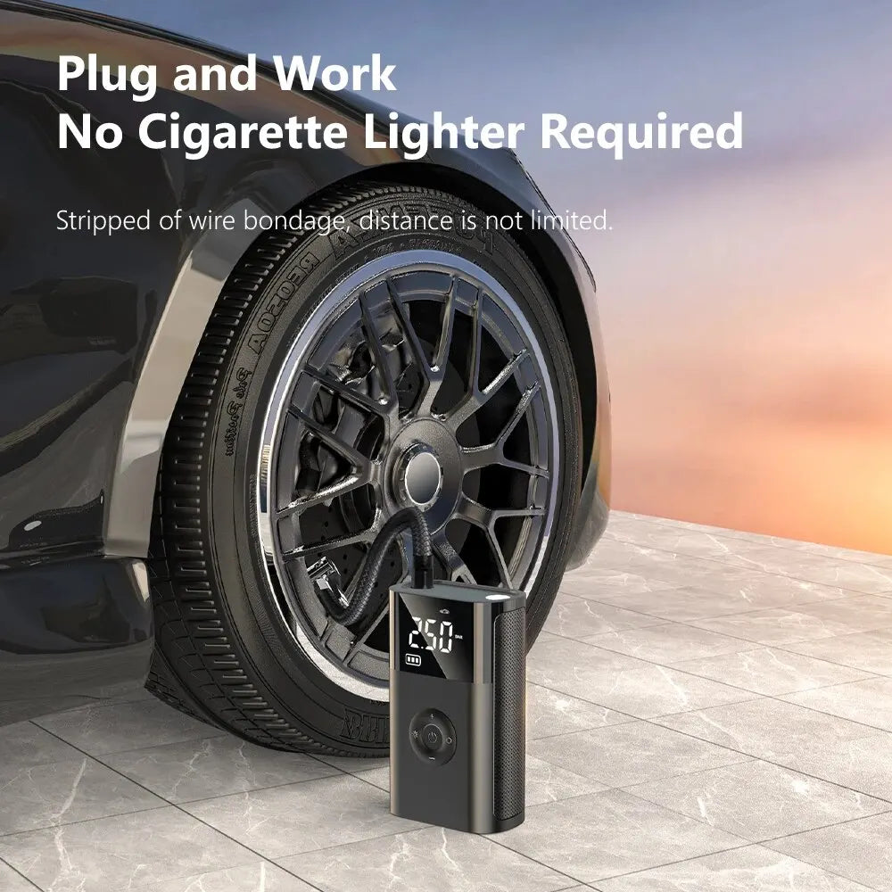 Mini Wireless Air Compressor – 12V 150PSI Portable Electric Tyre Inflator with LCD Display (for Car, Bike, Ball, Emergency Charging)