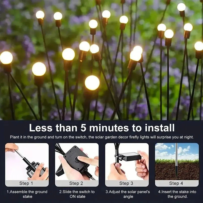 10-Pack Solar Firefly Lawn Lamps – LED Garden Lights for Courtyard & Festival Décor (IP65, Wind-Driven Effect)