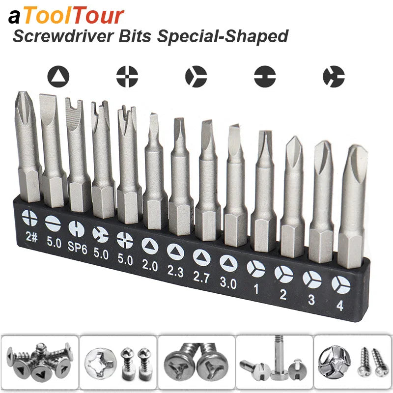 5-Piece Magnetic Security Screwdriver Bit Set – U, Y, Triangle, Inner Cross, Claw (1/4" CR-V, 50mm)