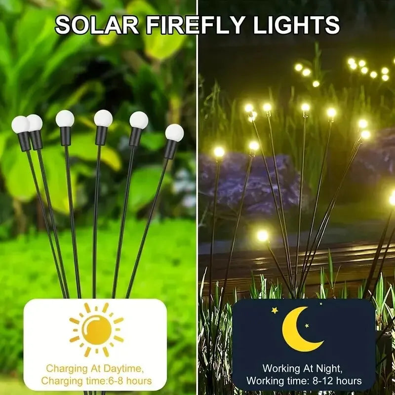 10-Pack Solar Firefly Lawn Lamps – LED Garden Lights for Courtyard & Festival Décor (IP65, Wind-Driven Effect)
