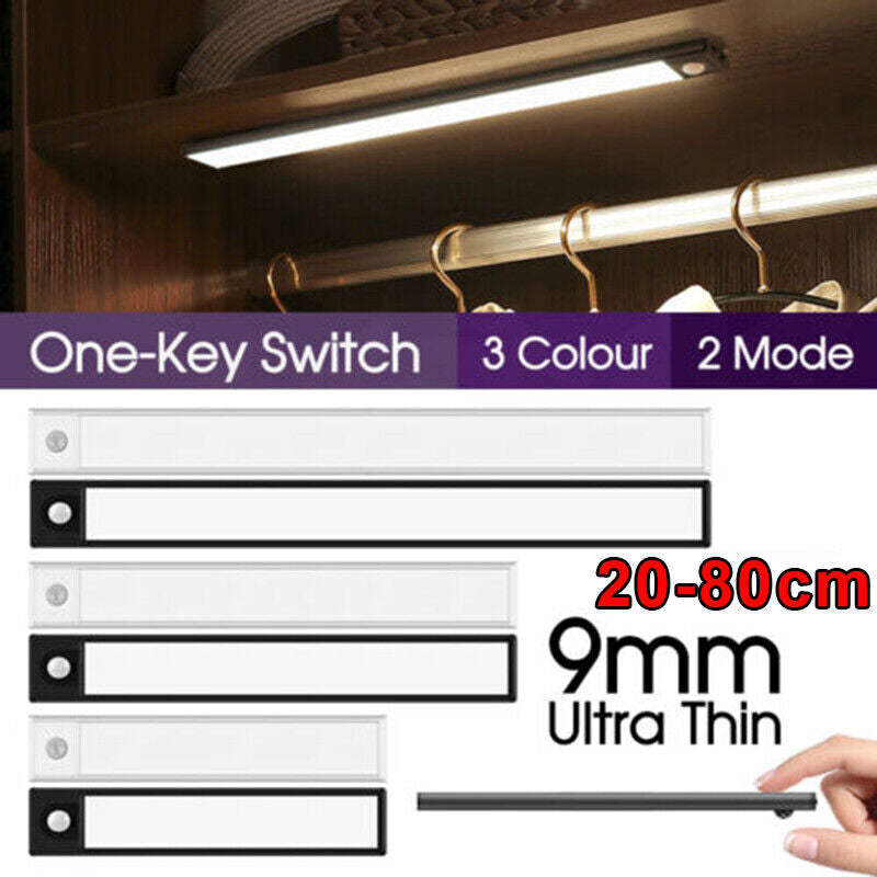 LED Motion Sensor Cabinet Light – USB Rechargeable Magnetic Under-Counter Lamp (Dimmable, 3 Modes)