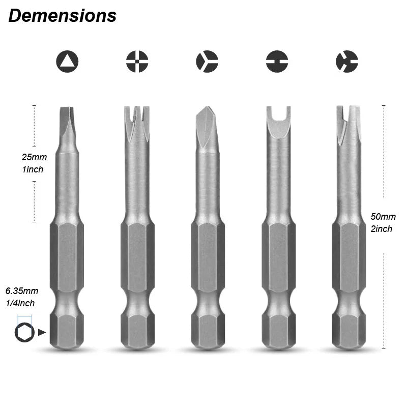 5-Piece Magnetic Security Screwdriver Bit Set – U, Y, Triangle, Inner Cross, Claw (1/4" CR-V, 50mm)
