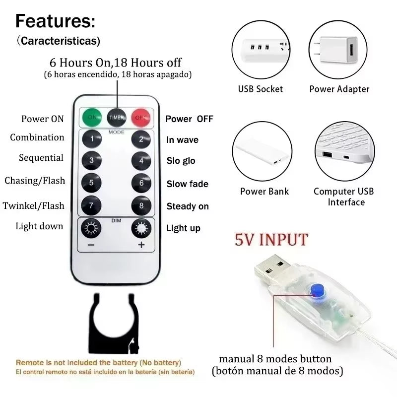 LED Curtain Fairy Lights with Remote – USB Powered Festoon String Light (Various Sizes & Colours)
