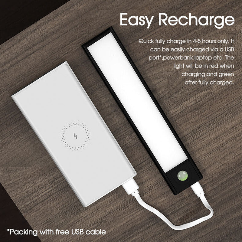 LED Motion Sensor Cabinet Light – USB Rechargeable Magnetic Under-Counter Lamp (Dimmable, 3 Modes)