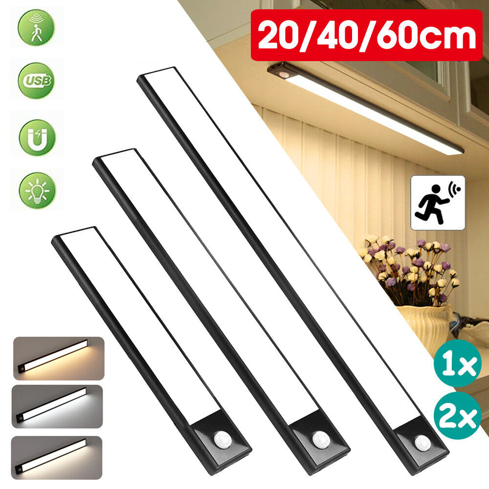 LED Motion Sensor Cabinet Light – USB Rechargeable Magnetic Under-Counter Lamp (Dimmable, 3 Modes)