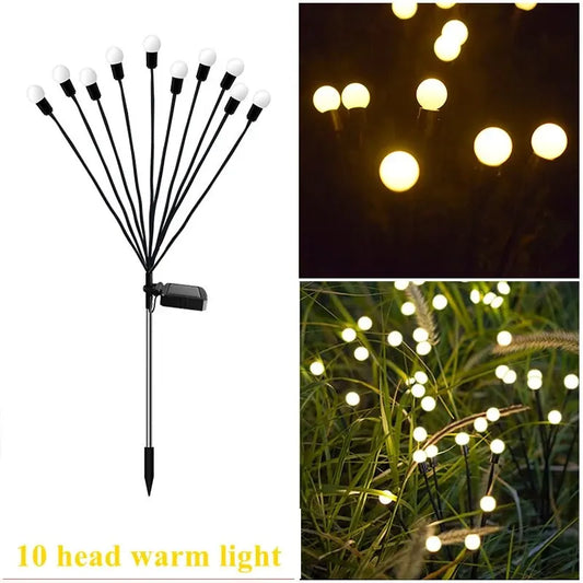 10-Pack Solar Firefly Lawn Lamps – LED Garden Lights for Courtyard & Festival Décor (IP65, Wind-Driven Effect)